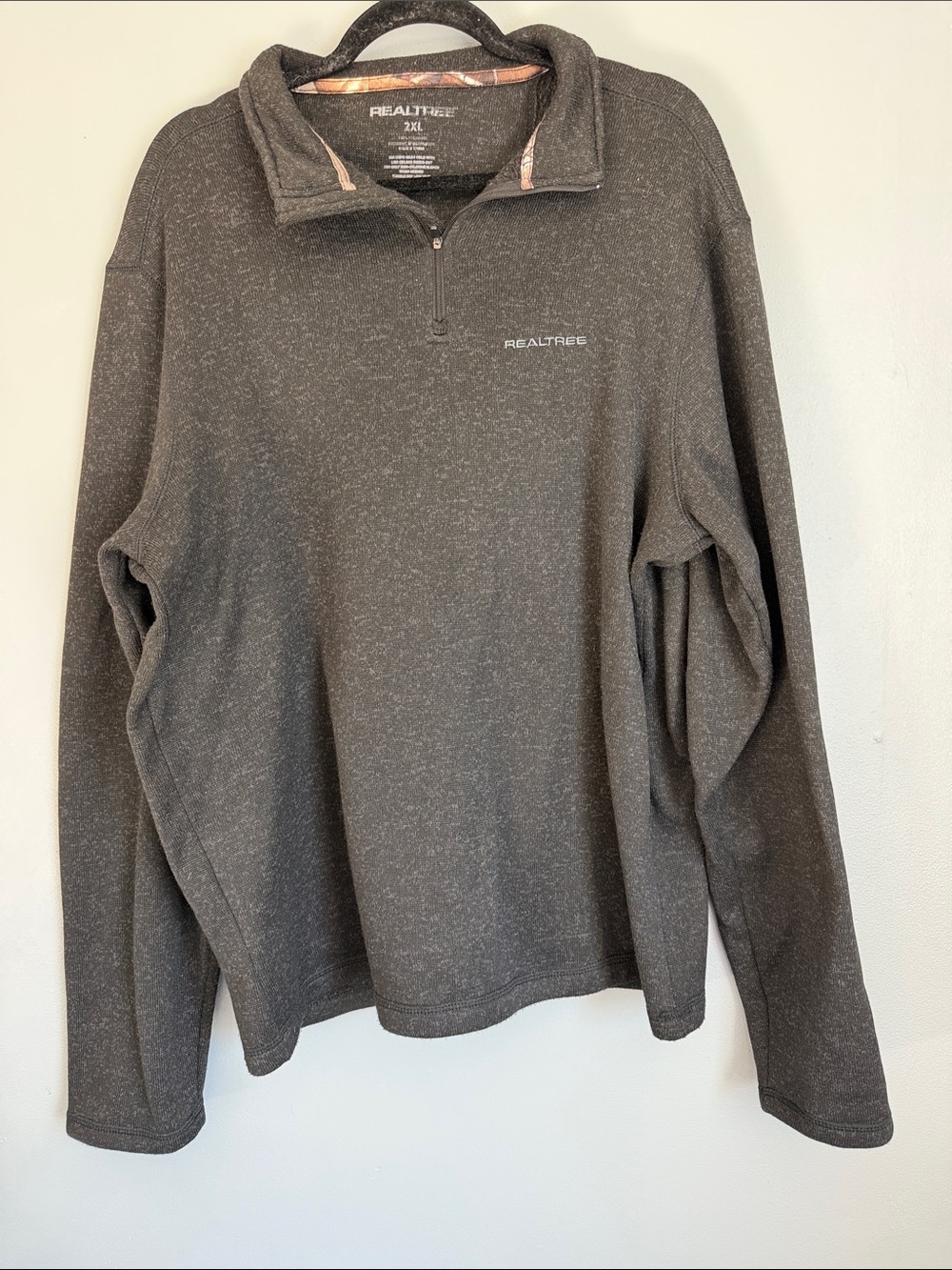 Realtree Men's Charcoal Gray Heathered Quarter Zip Fleece Pullover Sweater 2XL